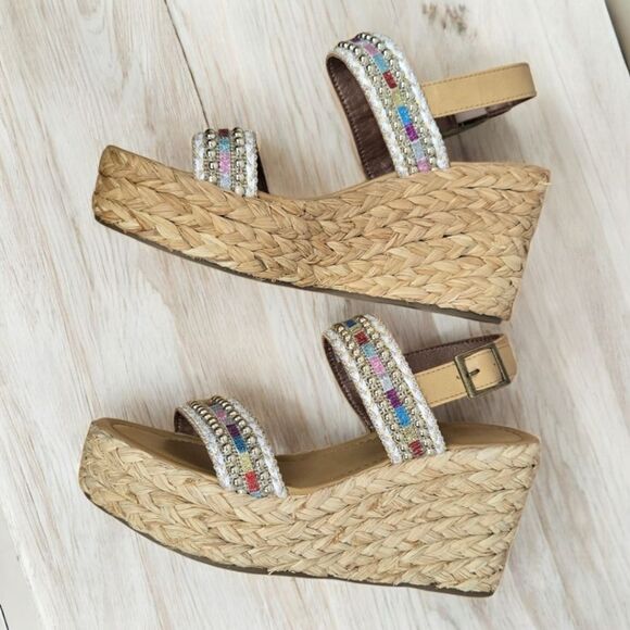 Y-Not Straw Wedge Sandals Huzzah Espadrilles Platform Shoes 8.5 Women's Colorful - Picture 9 of 12